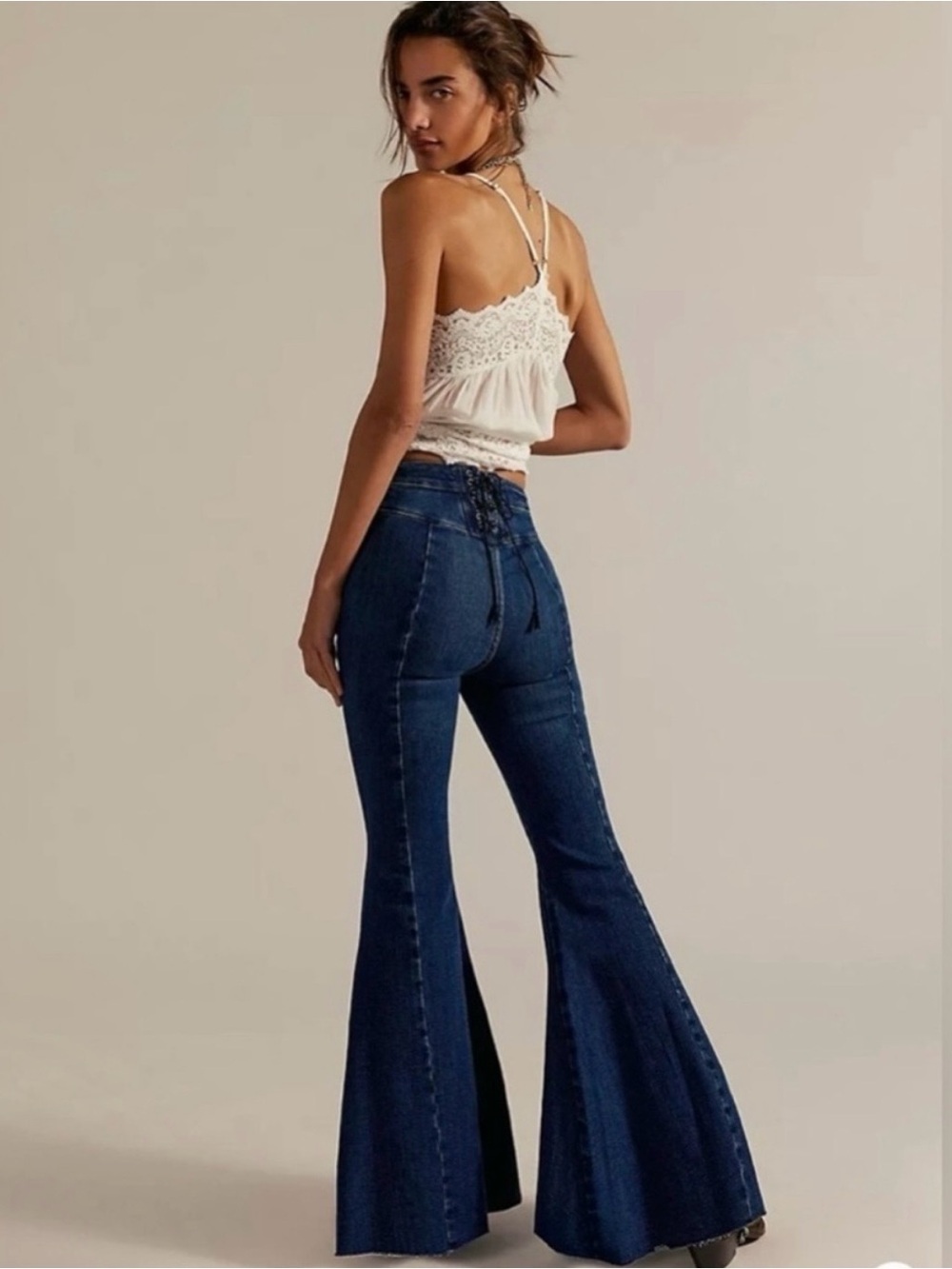 Free People We the Free CRVY Ma Cherie Lace Up Bell Bottom Flare Jeans
